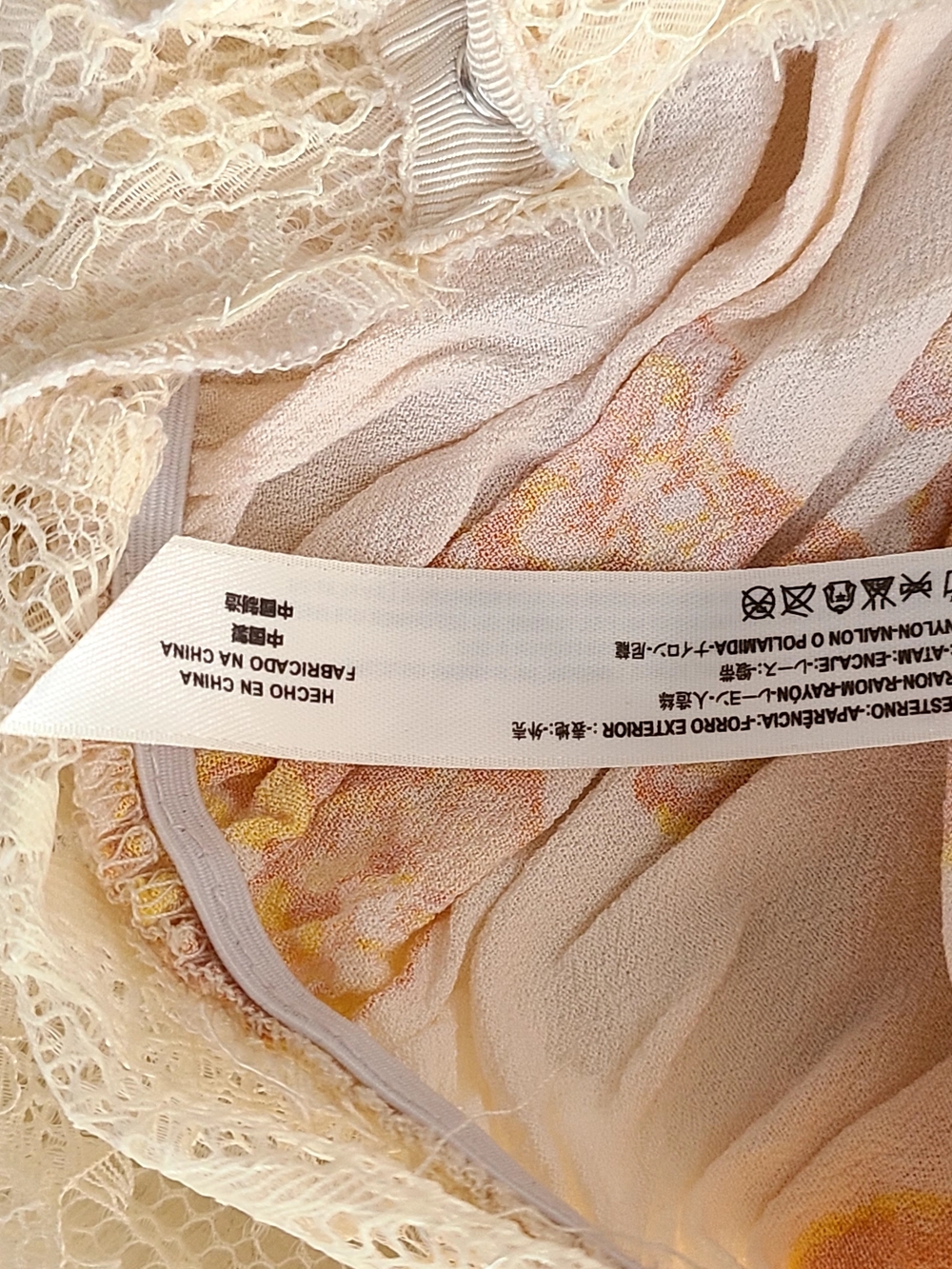 Free People Cream Blouse with Yellow Floral Tie-Front - Picture 6 of 7